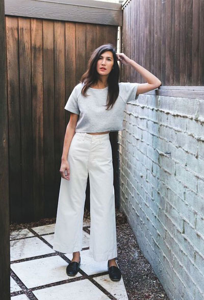 wide leg pants and sneakers outfit